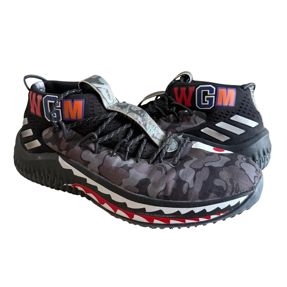 Adidas Dame 4 x A Bathing Ape Men 10 Black Camo Shark Tooth Basketball Shoes